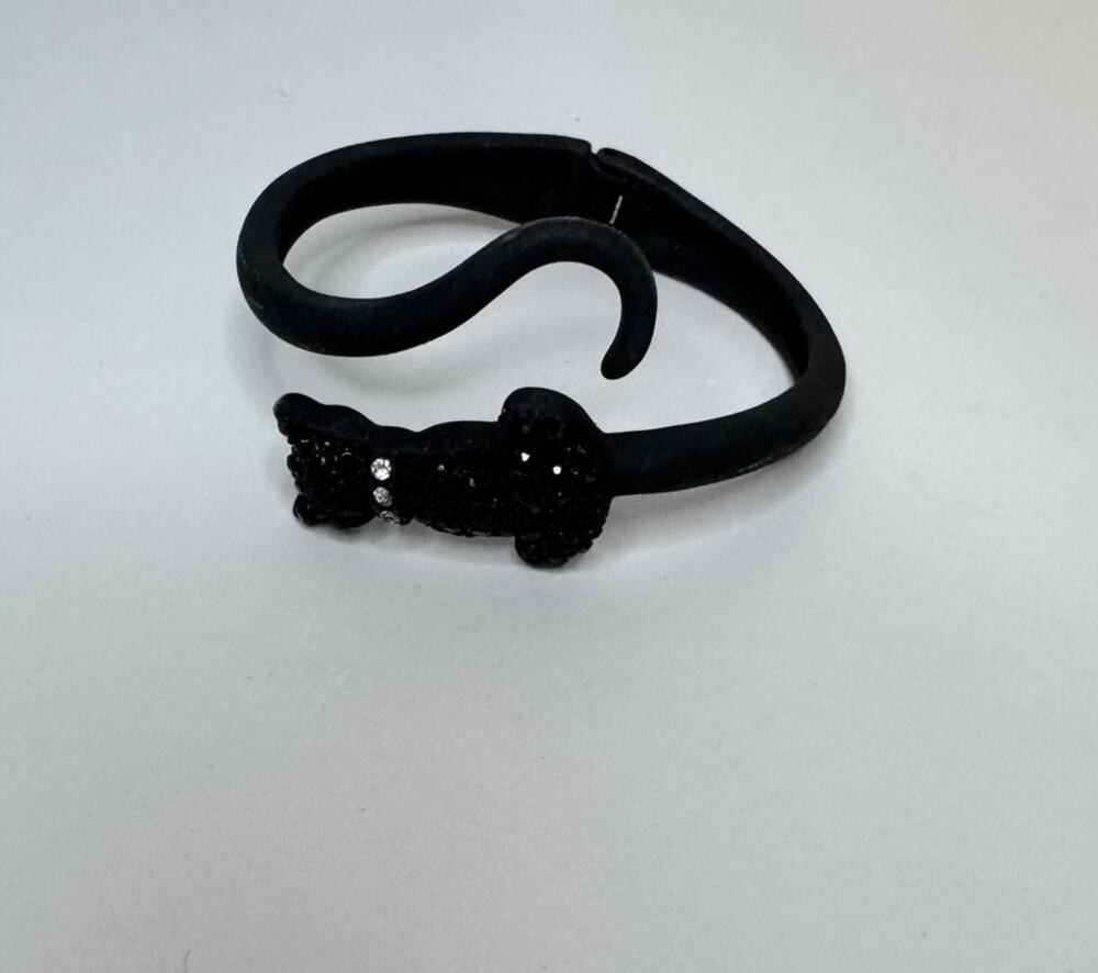 True To Form Halloween Black Cat Rhinestone Cuff Bangle Bracelet
